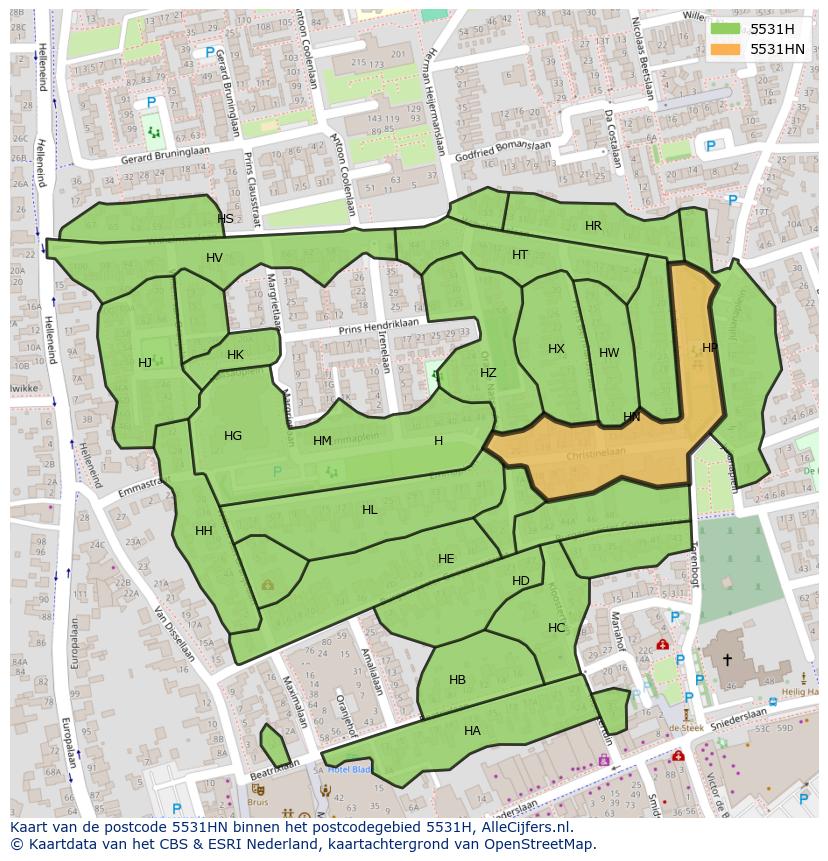 Afbeelding van het postcodegebied 5531 HN op de kaart.