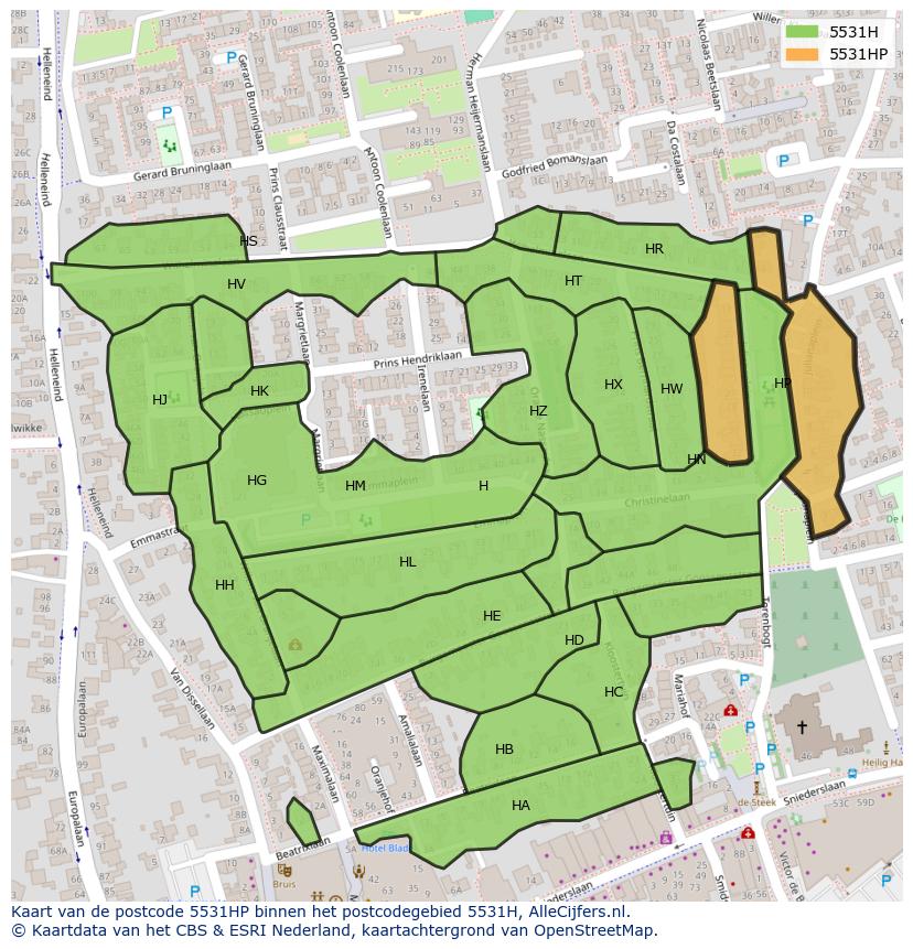 Afbeelding van het postcodegebied 5531 HP op de kaart.