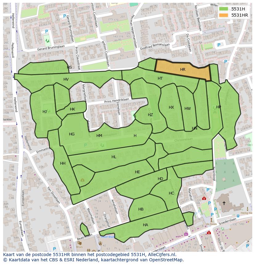 Afbeelding van het postcodegebied 5531 HR op de kaart.
