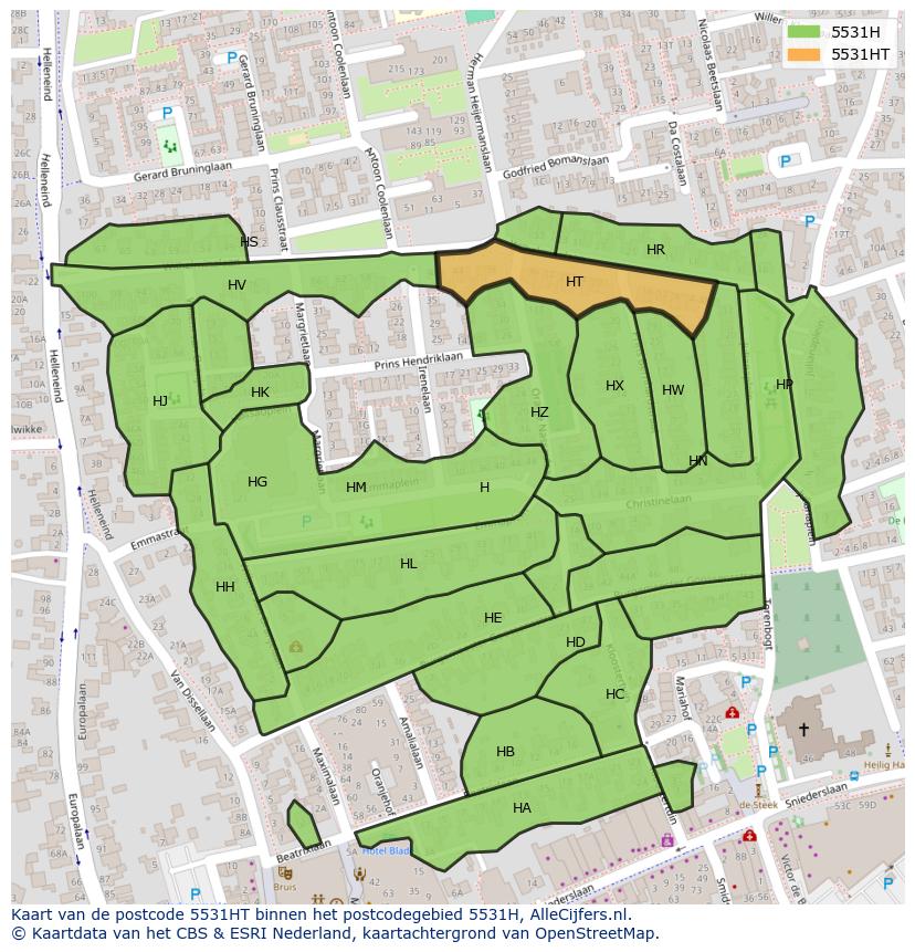 Afbeelding van het postcodegebied 5531 HT op de kaart.
