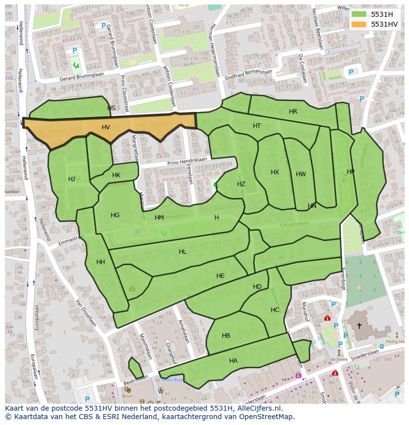 Afbeelding van het postcodegebied 5531 HV op de kaart.
