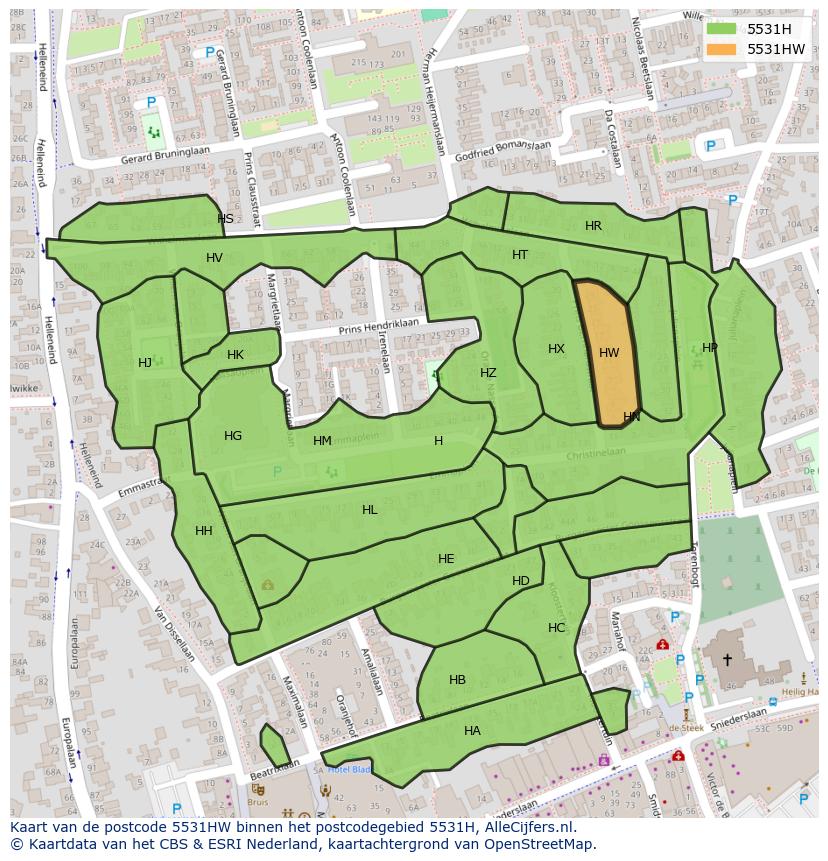 Afbeelding van het postcodegebied 5531 HW op de kaart.