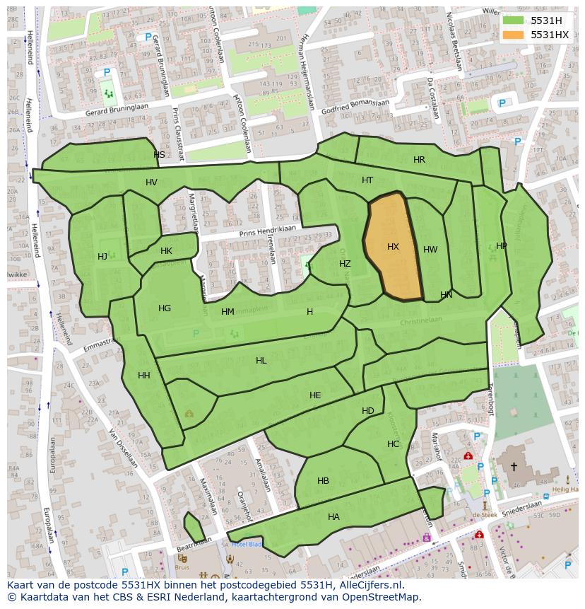 Afbeelding van het postcodegebied 5531 HX op de kaart.