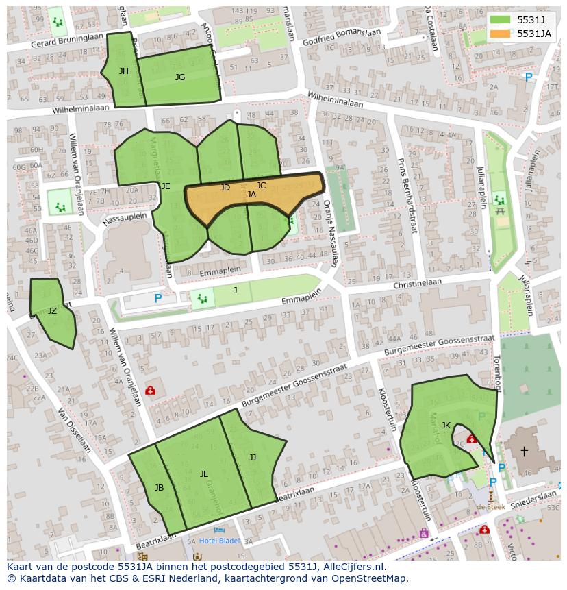 Afbeelding van het postcodegebied 5531 JA op de kaart.