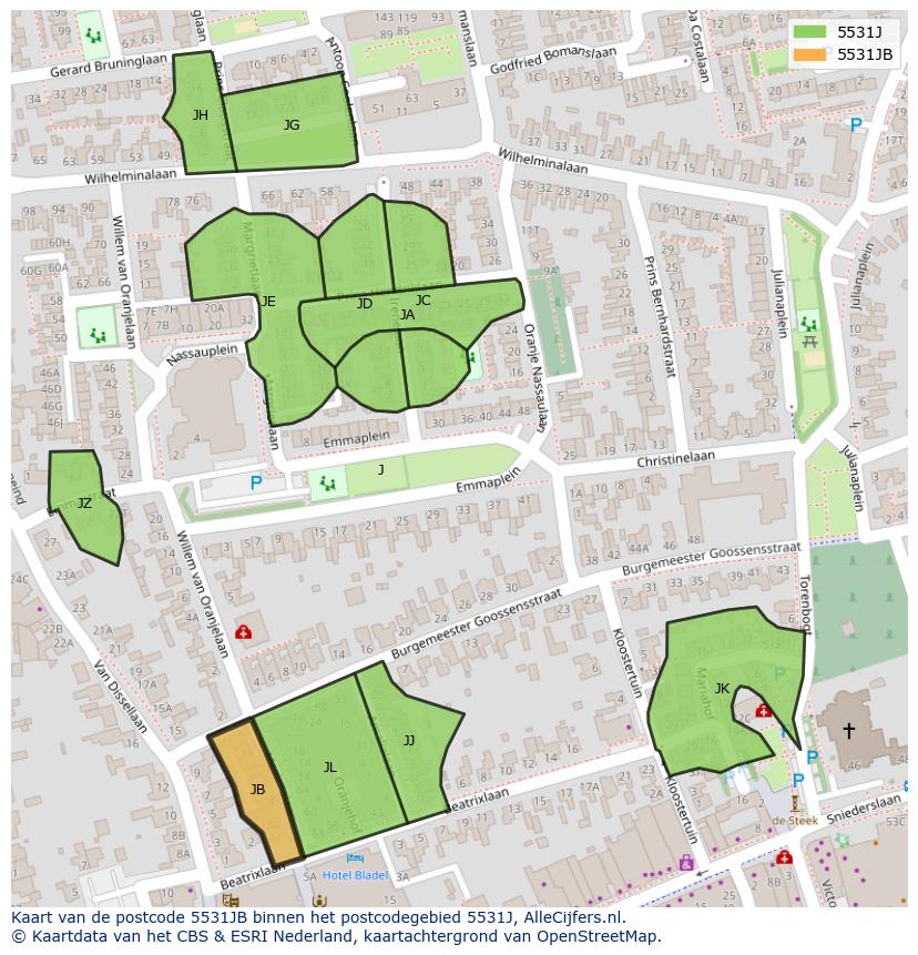 Afbeelding van het postcodegebied 5531 JB op de kaart.
