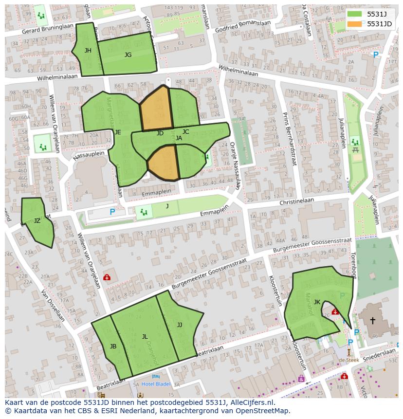Afbeelding van het postcodegebied 5531 JD op de kaart.