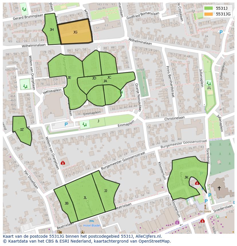 Afbeelding van het postcodegebied 5531 JG op de kaart.