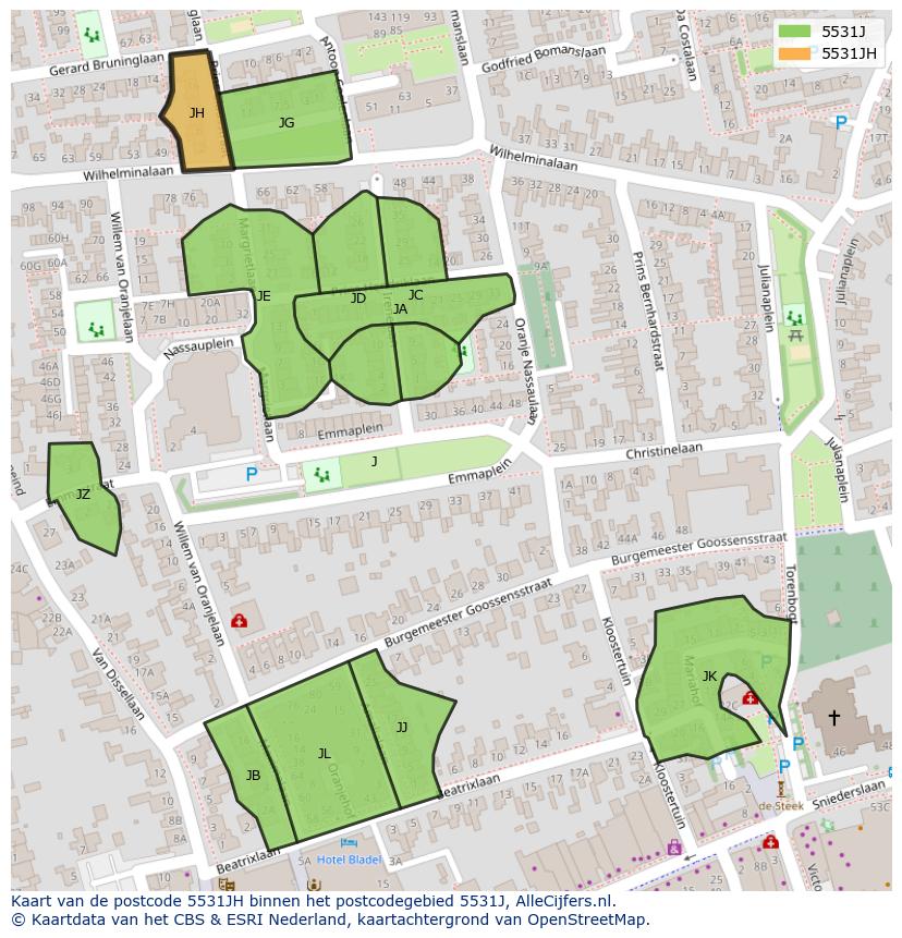 Afbeelding van het postcodegebied 5531 JH op de kaart.