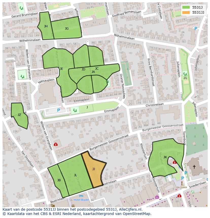 Afbeelding van het postcodegebied 5531 JJ op de kaart.