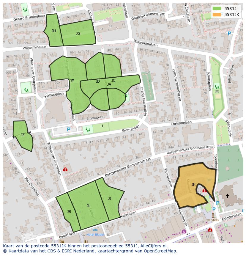 Afbeelding van het postcodegebied 5531 JK op de kaart.