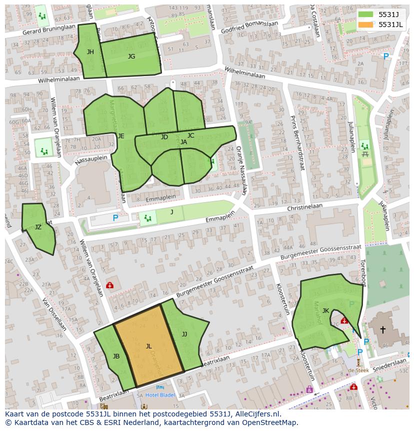 Afbeelding van het postcodegebied 5531 JL op de kaart.