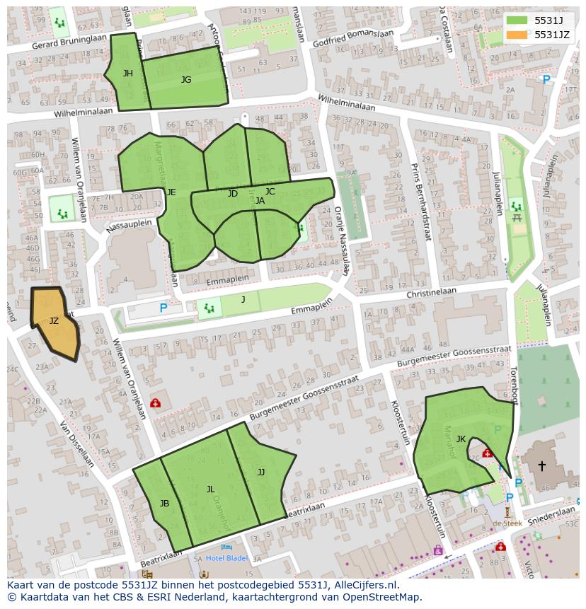 Afbeelding van het postcodegebied 5531 JZ op de kaart.