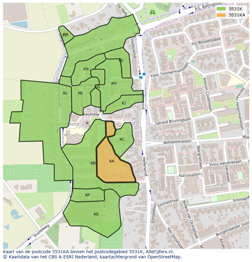 Afbeelding van het postcodegebied 5531 KA op de kaart.