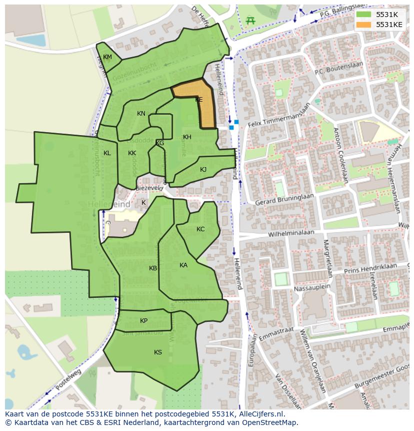 Afbeelding van het postcodegebied 5531 KE op de kaart.