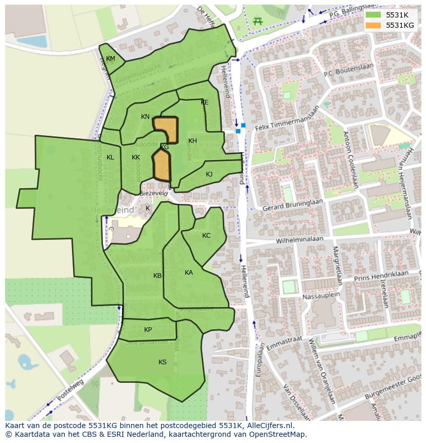 Afbeelding van het postcodegebied 5531 KG op de kaart.