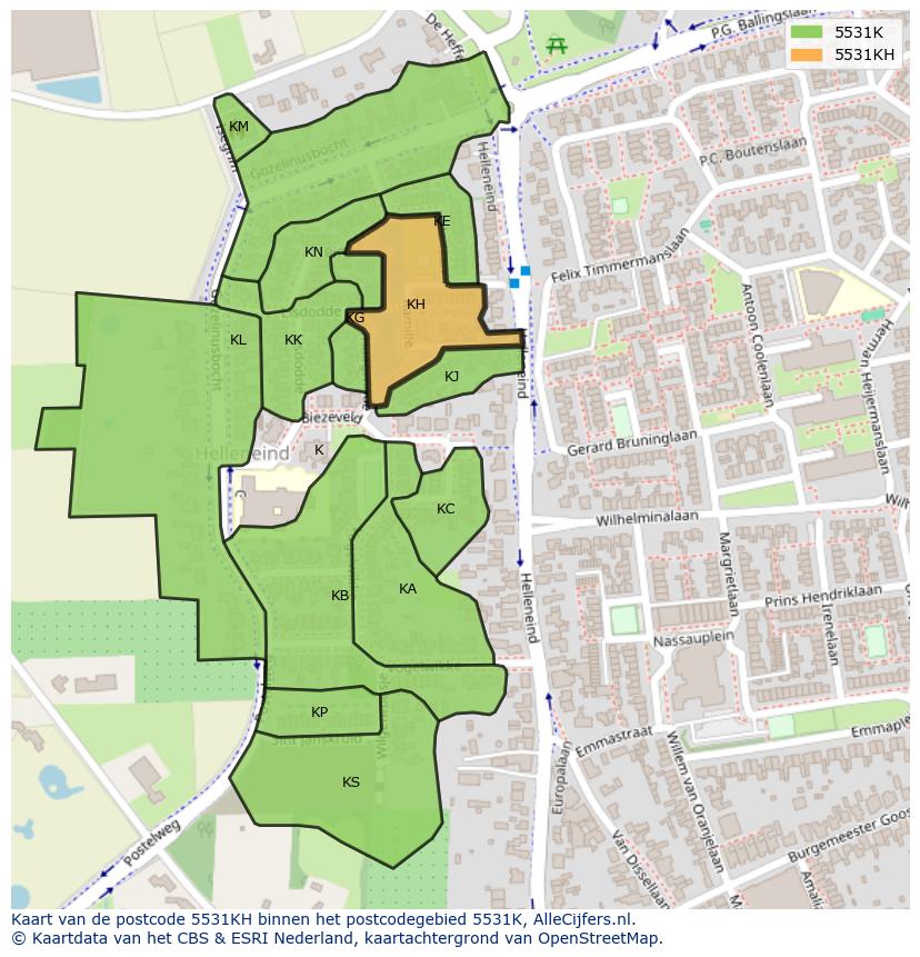 Afbeelding van het postcodegebied 5531 KH op de kaart.