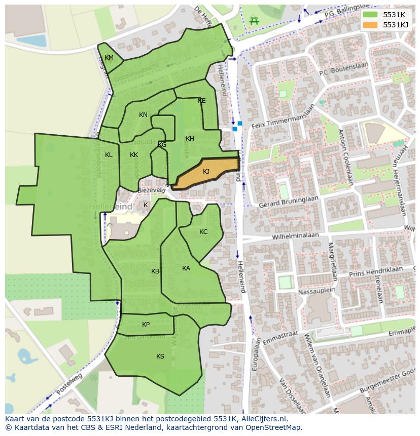 Afbeelding van het postcodegebied 5531 KJ op de kaart.