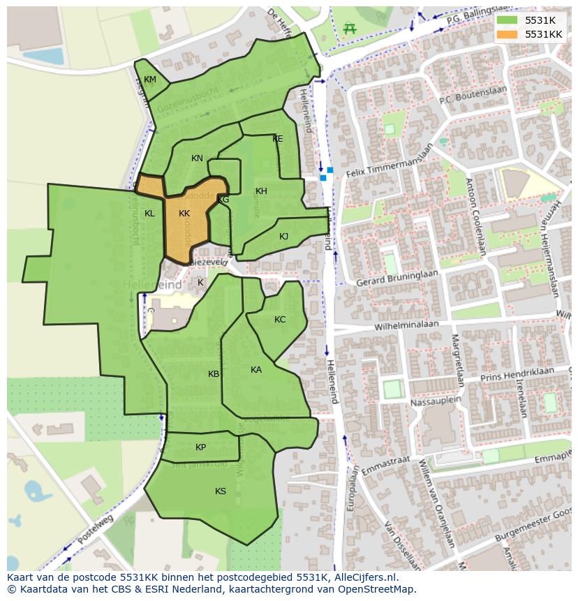 Afbeelding van het postcodegebied 5531 KK op de kaart.