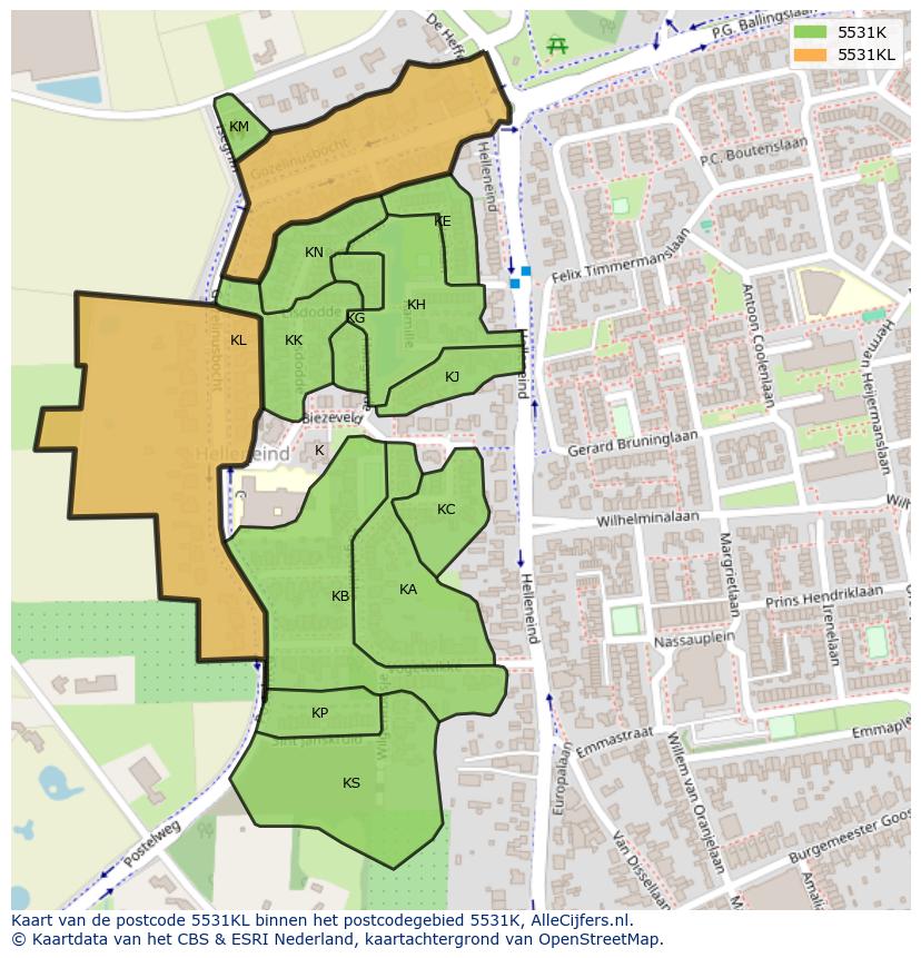 Afbeelding van het postcodegebied 5531 KL op de kaart.