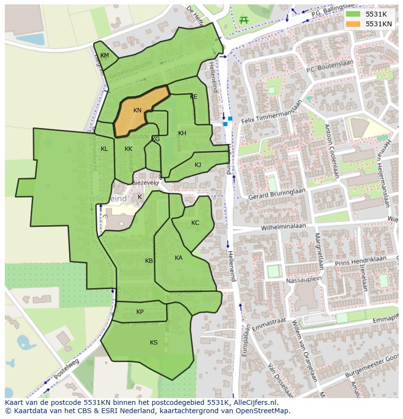 Afbeelding van het postcodegebied 5531 KN op de kaart.