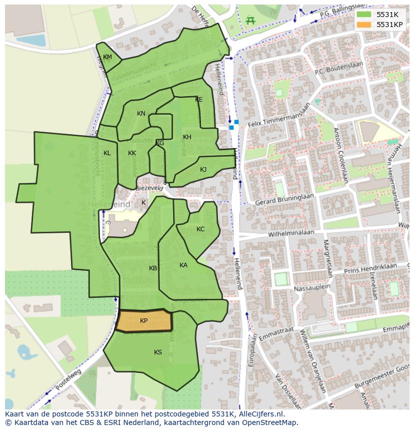 Afbeelding van het postcodegebied 5531 KP op de kaart.