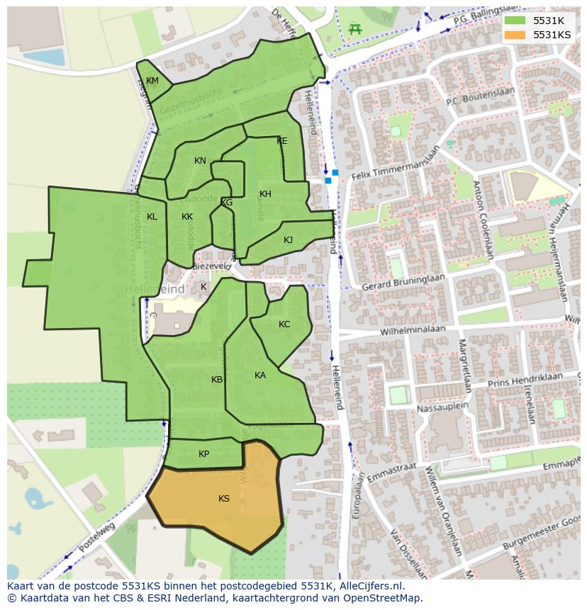 Afbeelding van het postcodegebied 5531 KS op de kaart.