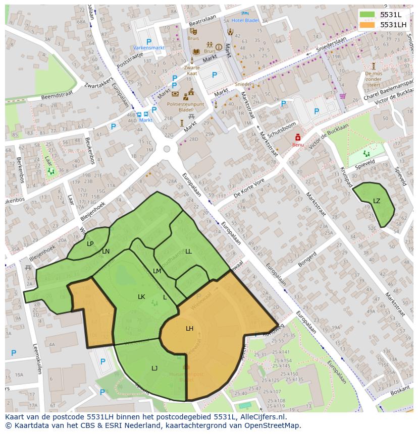 Afbeelding van het postcodegebied 5531 LH op de kaart.