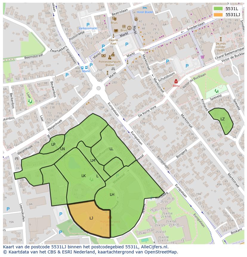 Afbeelding van het postcodegebied 5531 LJ op de kaart.