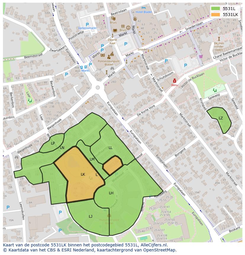 Afbeelding van het postcodegebied 5531 LK op de kaart.