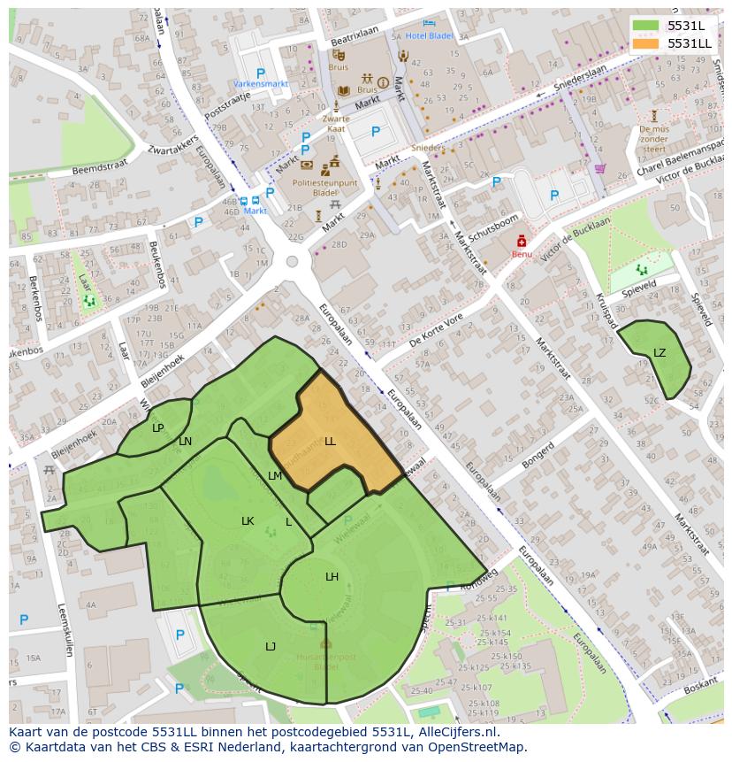 Afbeelding van het postcodegebied 5531 LL op de kaart.