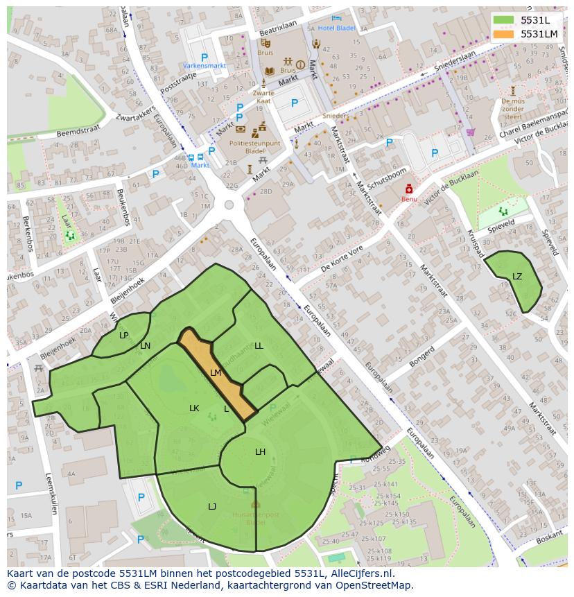 Afbeelding van het postcodegebied 5531 LM op de kaart.