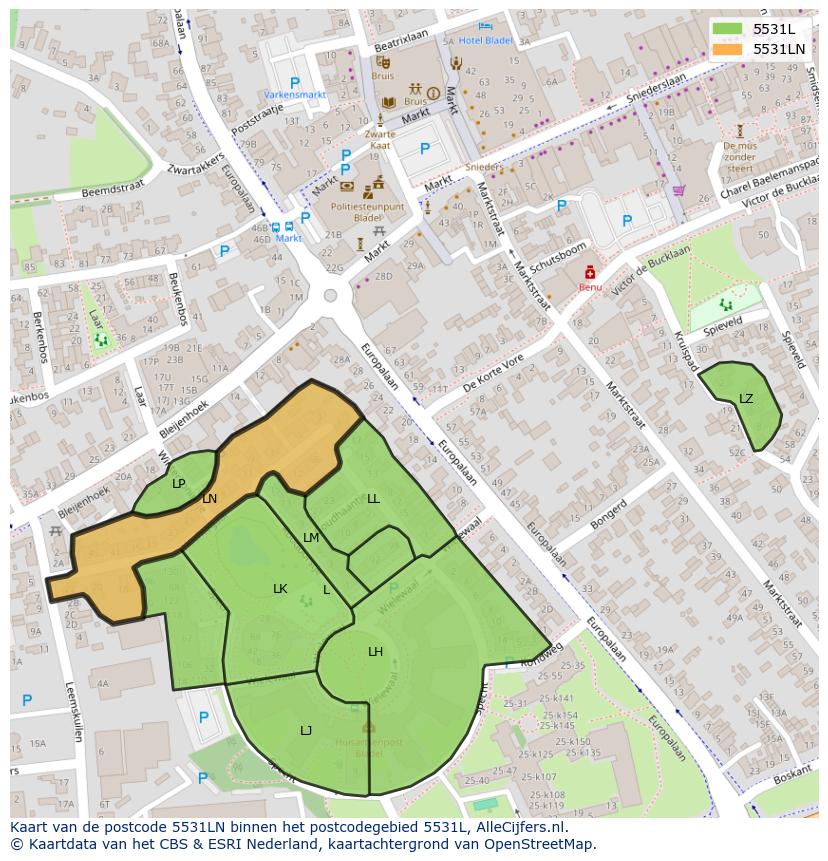 Afbeelding van het postcodegebied 5531 LN op de kaart.