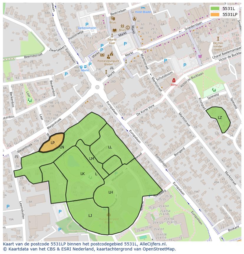 Afbeelding van het postcodegebied 5531 LP op de kaart.