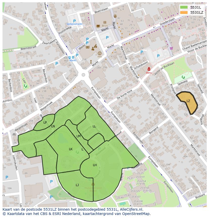 Afbeelding van het postcodegebied 5531 LZ op de kaart.