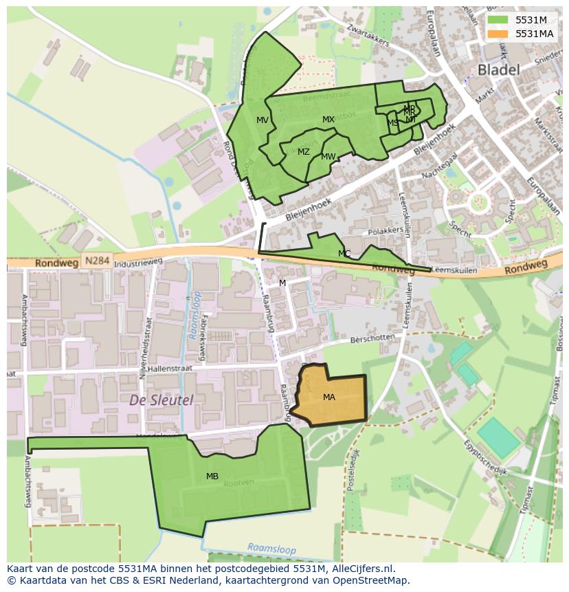 Afbeelding van het postcodegebied 5531 MA op de kaart.