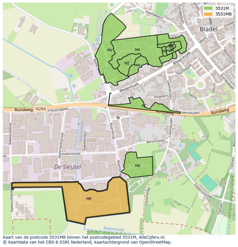 Afbeelding van het postcodegebied 5531 MB op de kaart.