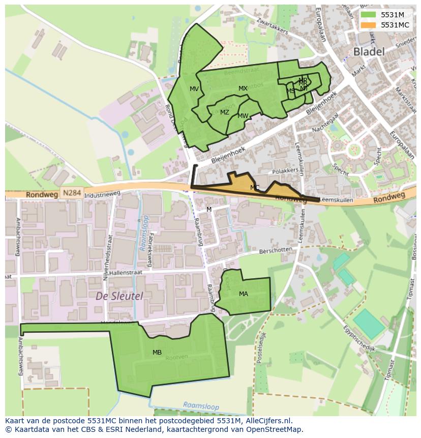 Afbeelding van het postcodegebied 5531 MC op de kaart.
