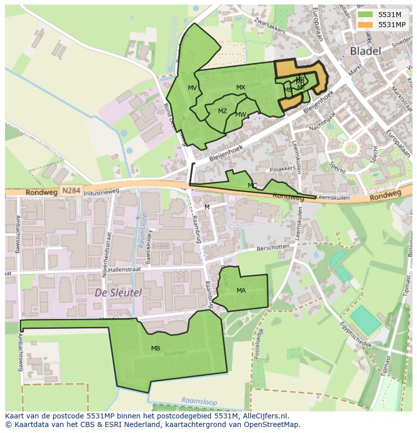 Afbeelding van het postcodegebied 5531 MP op de kaart.