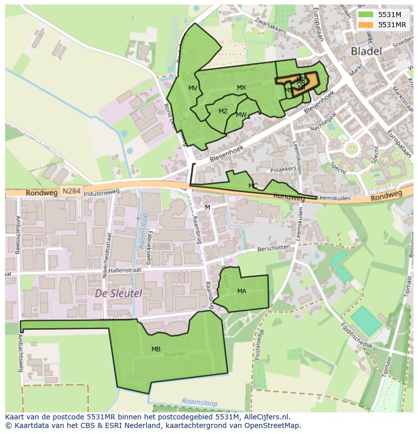 Afbeelding van het postcodegebied 5531 MR op de kaart.