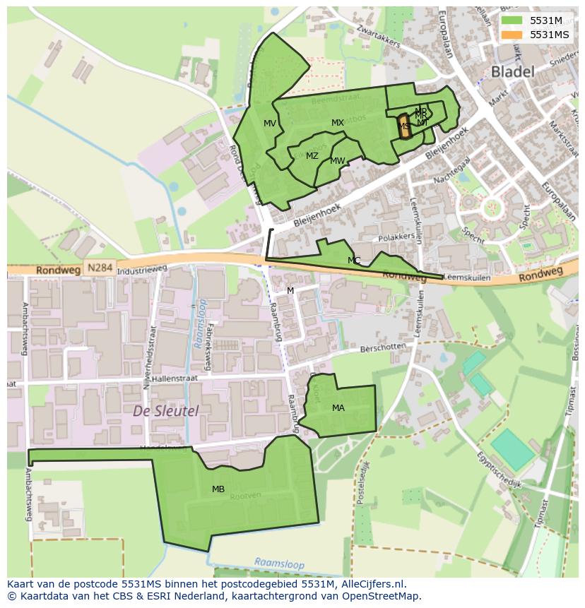 Afbeelding van het postcodegebied 5531 MS op de kaart.