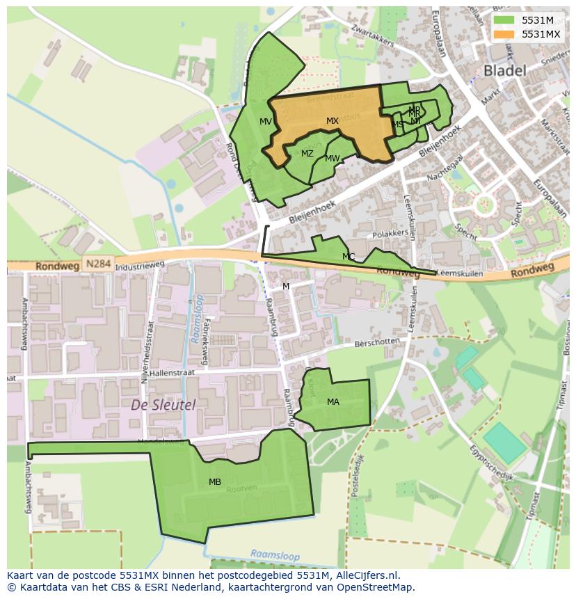 Afbeelding van het postcodegebied 5531 MX op de kaart.