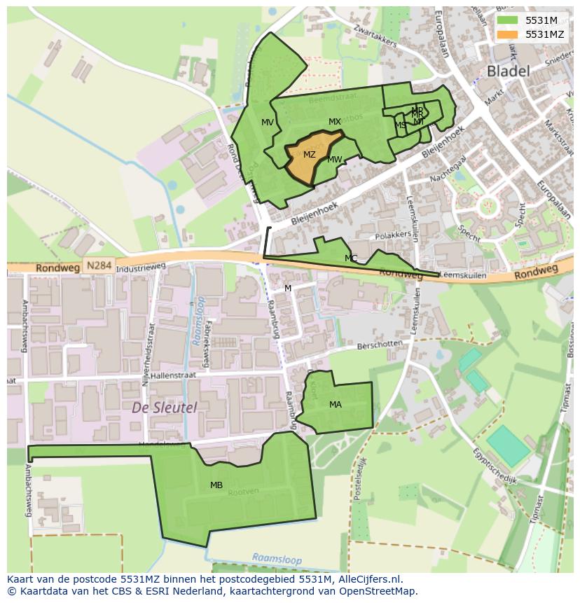 Afbeelding van het postcodegebied 5531 MZ op de kaart.