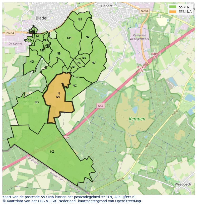 Afbeelding van het postcodegebied 5531 NA op de kaart.