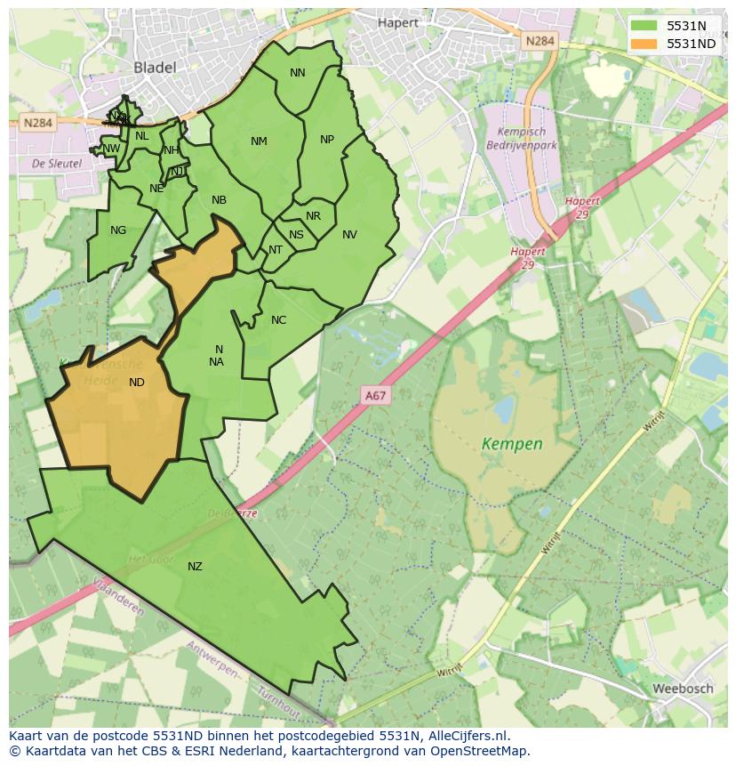 Afbeelding van het postcodegebied 5531 ND op de kaart.
