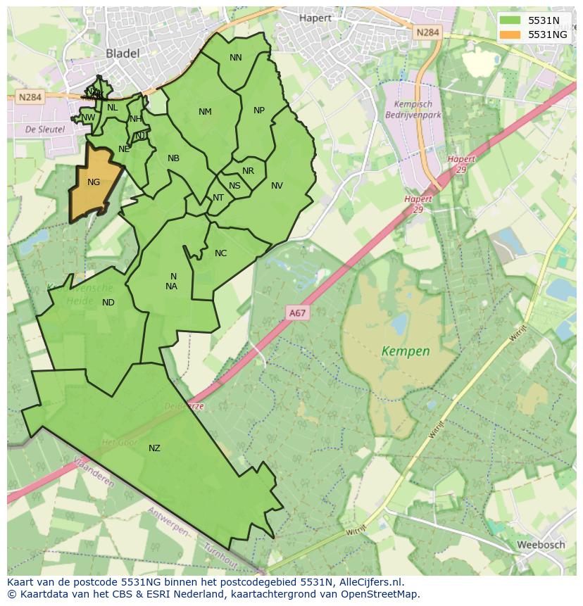 Afbeelding van het postcodegebied 5531 NG op de kaart.