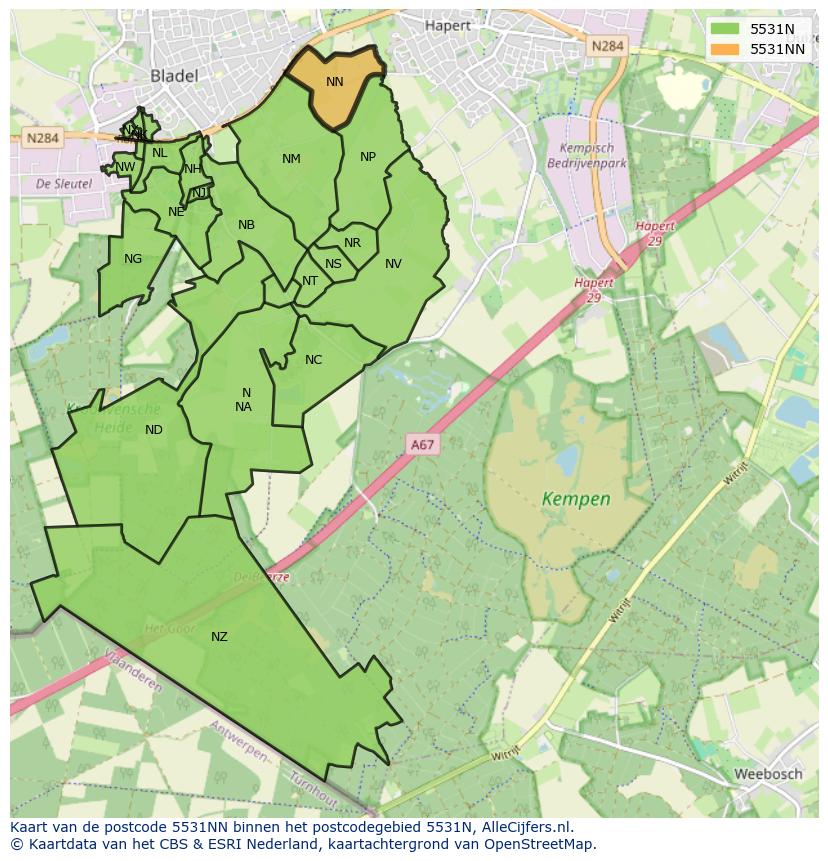 Afbeelding van het postcodegebied 5531 NN op de kaart.