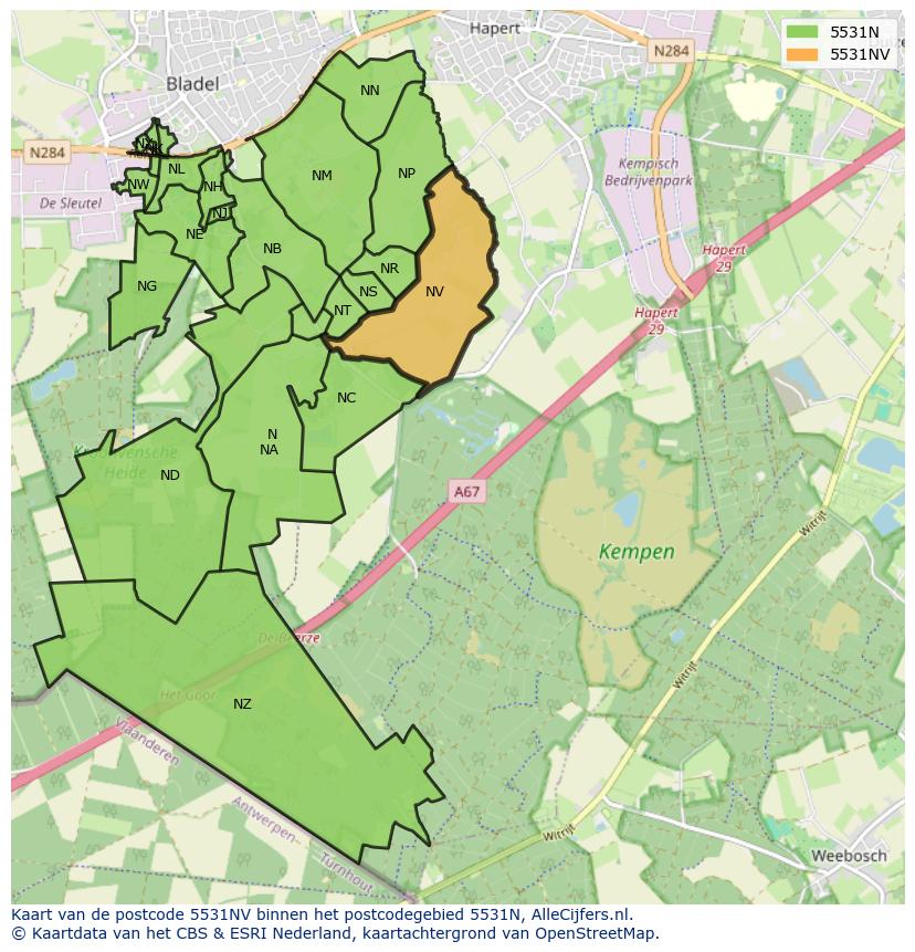 Afbeelding van het postcodegebied 5531 NV op de kaart.