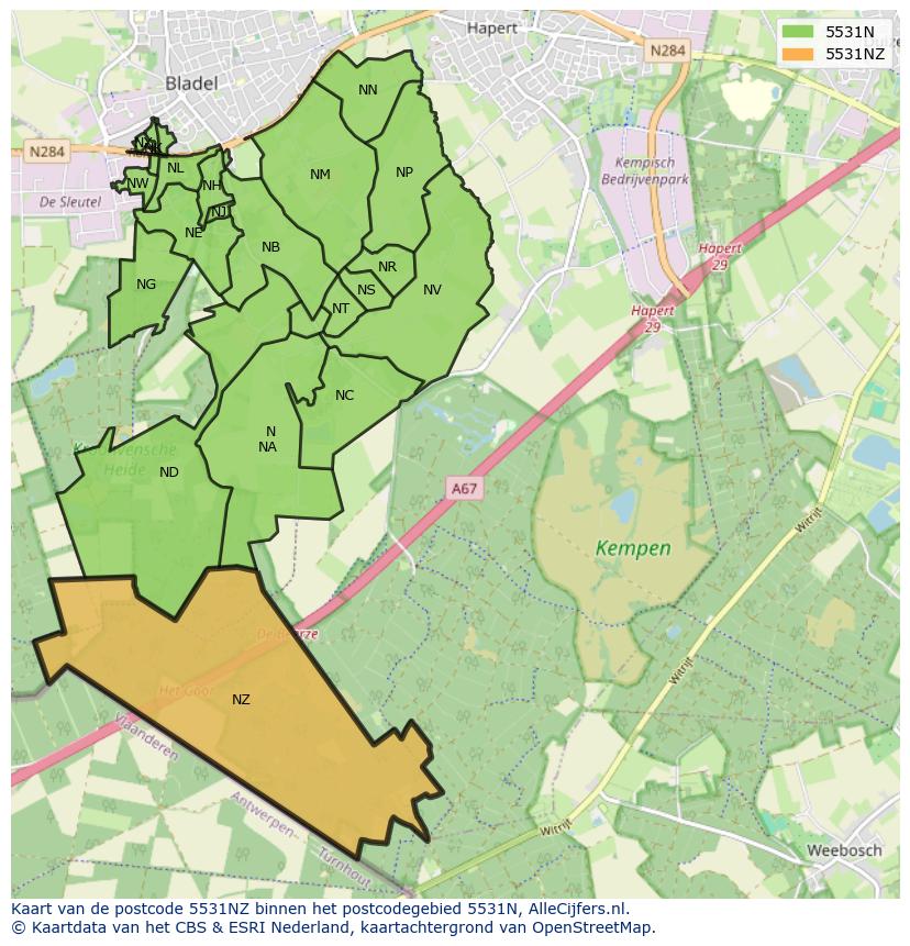 Afbeelding van het postcodegebied 5531 NZ op de kaart.