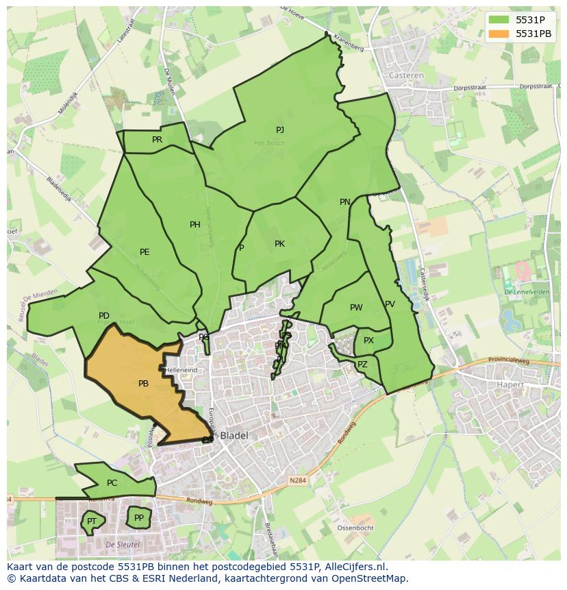 Afbeelding van het postcodegebied 5531 PB op de kaart.