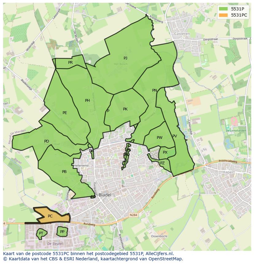 Afbeelding van het postcodegebied 5531 PC op de kaart.